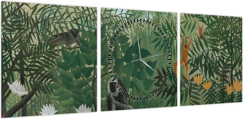 Obraz - Henri Rousseau, Tropical Forest with Monkeys, reprodukcje (z zegarem) (90x30 cm)