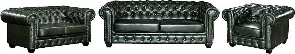 Komplet wypoczynkowy typu chesterfield 3+2+1 BRENTON 100% skóry bawolej - Kolor: zieleń cesarska