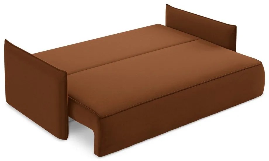 Aksamitna rozkładana/ze schowkiem sofa w kolorze terakoty 225 cm Hula – Makamii