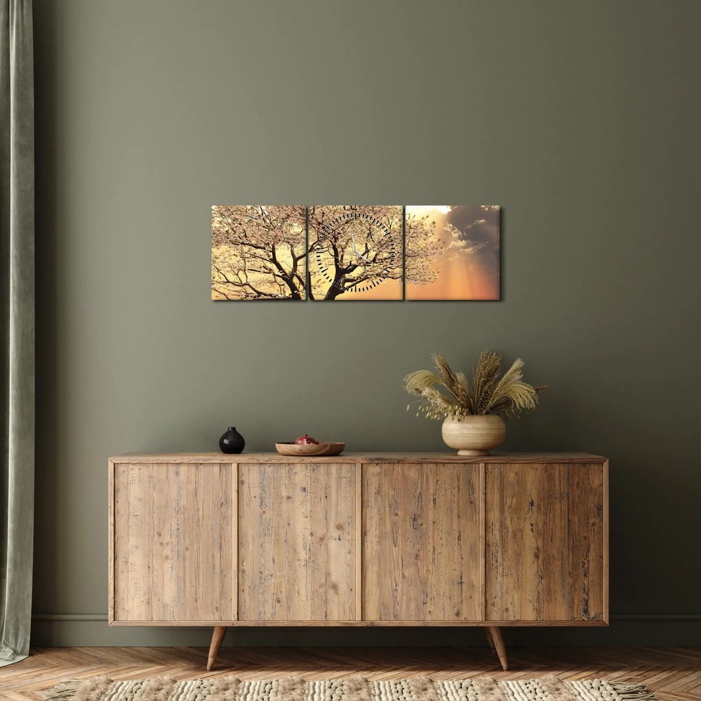 Obraz drzewa na łące (z zegarem) (90x30 cm)
