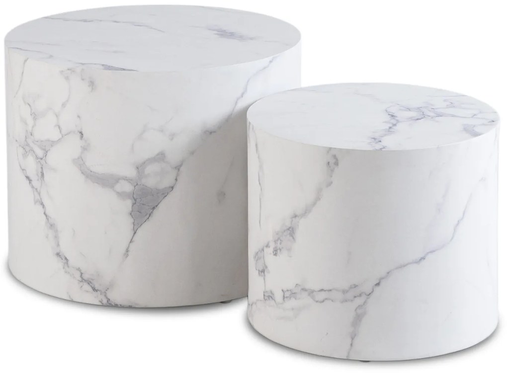 Zestaw Stolików Kawowych LEILA 38 cm/48 cm Biały Marmur Nowoczesny Glamour