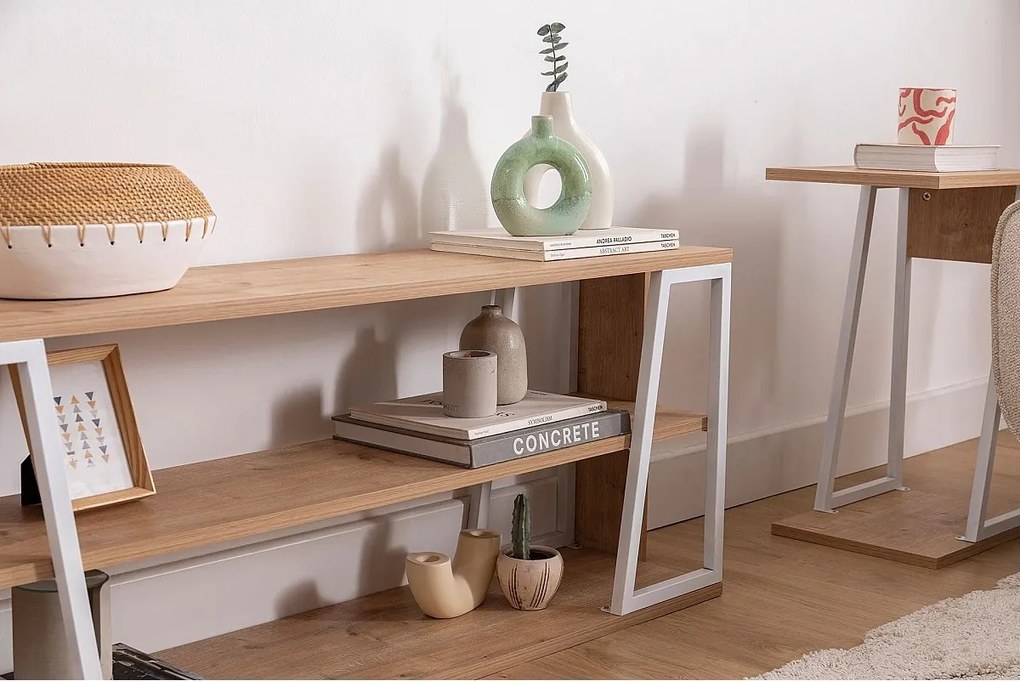 Stojak pod telewizor – 123,6 cm x 30 cm x 48,6 cm – szafirowy i biały – metal i płyta wiórowa