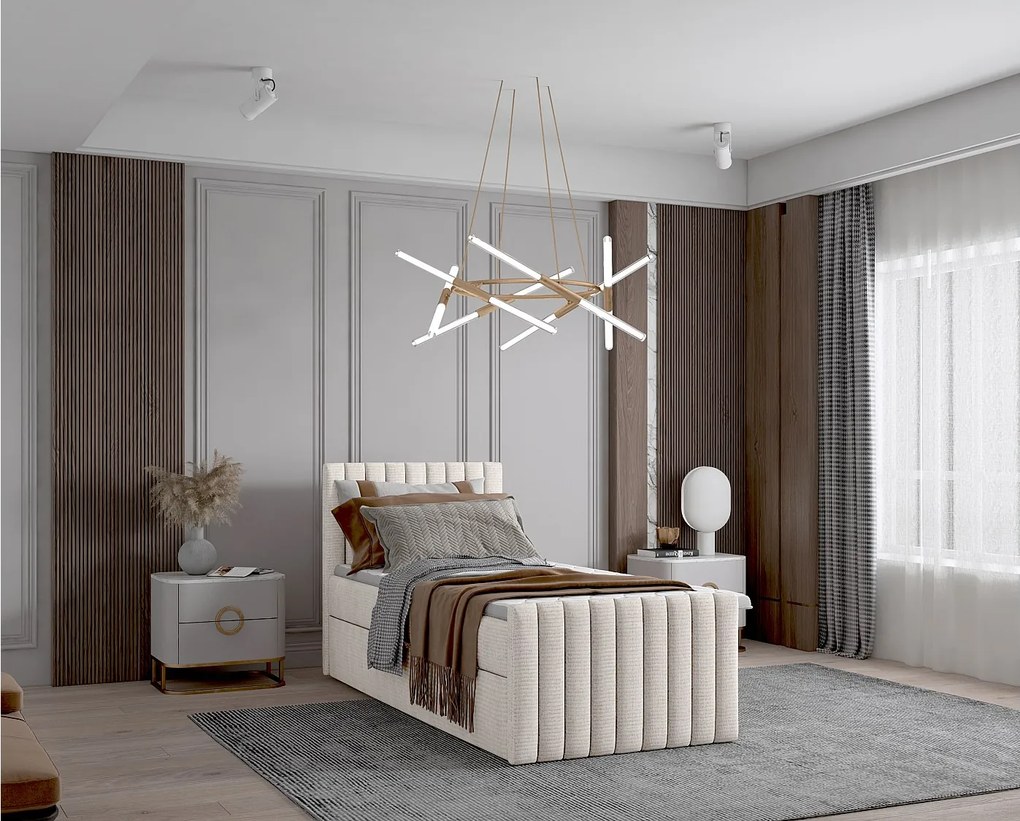 Łóżko kontynentalne boxspring DEMETER 80x200 cm w tkaninie FLOW 6 białej