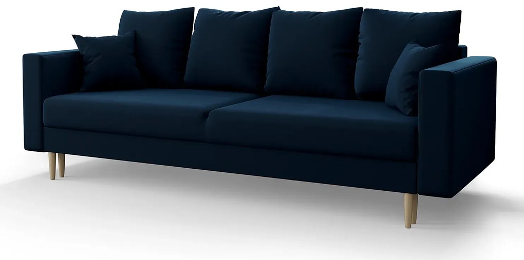 Granatowa sofa rozkładana z pojemnikiem - Adante