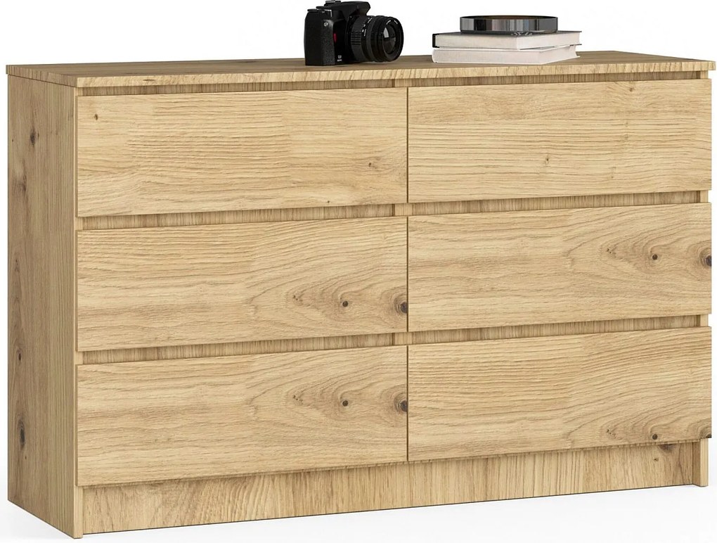 Komoda AKORD K120 Dąb Artisan 120 cm 6 szuflad kolor Dąb Artisan mat 120x40x77 cm