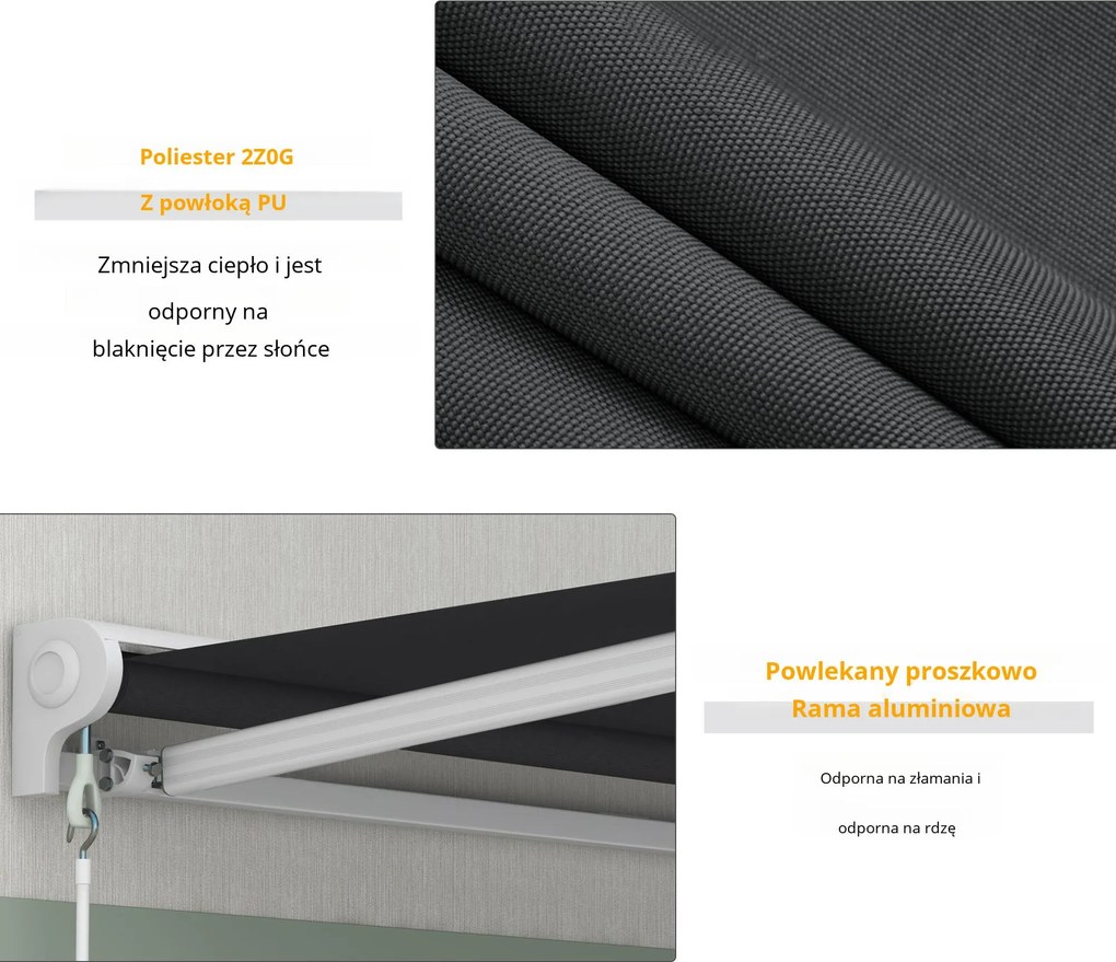 Outsunny Markiza Elektryczna Aluminiowa 250 x 200 cm – Pilot Zdalnego Sterowania, Półkaseton, Szary | Aosom PL