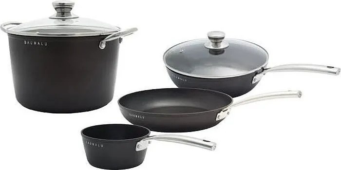 Zestaw naczyń kuchennych Baumalu 4 elementy z kutego aluminium, czarny, nieprzywierający, kompatybilny ze wszystkimi rodzajami kuchenek, w tym indukcyjną