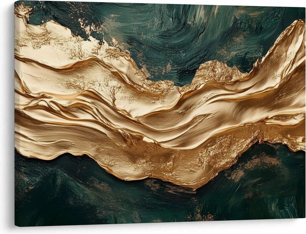 Obraz - Zielona abstrakcja ze złotem II. (70x50 cm)
