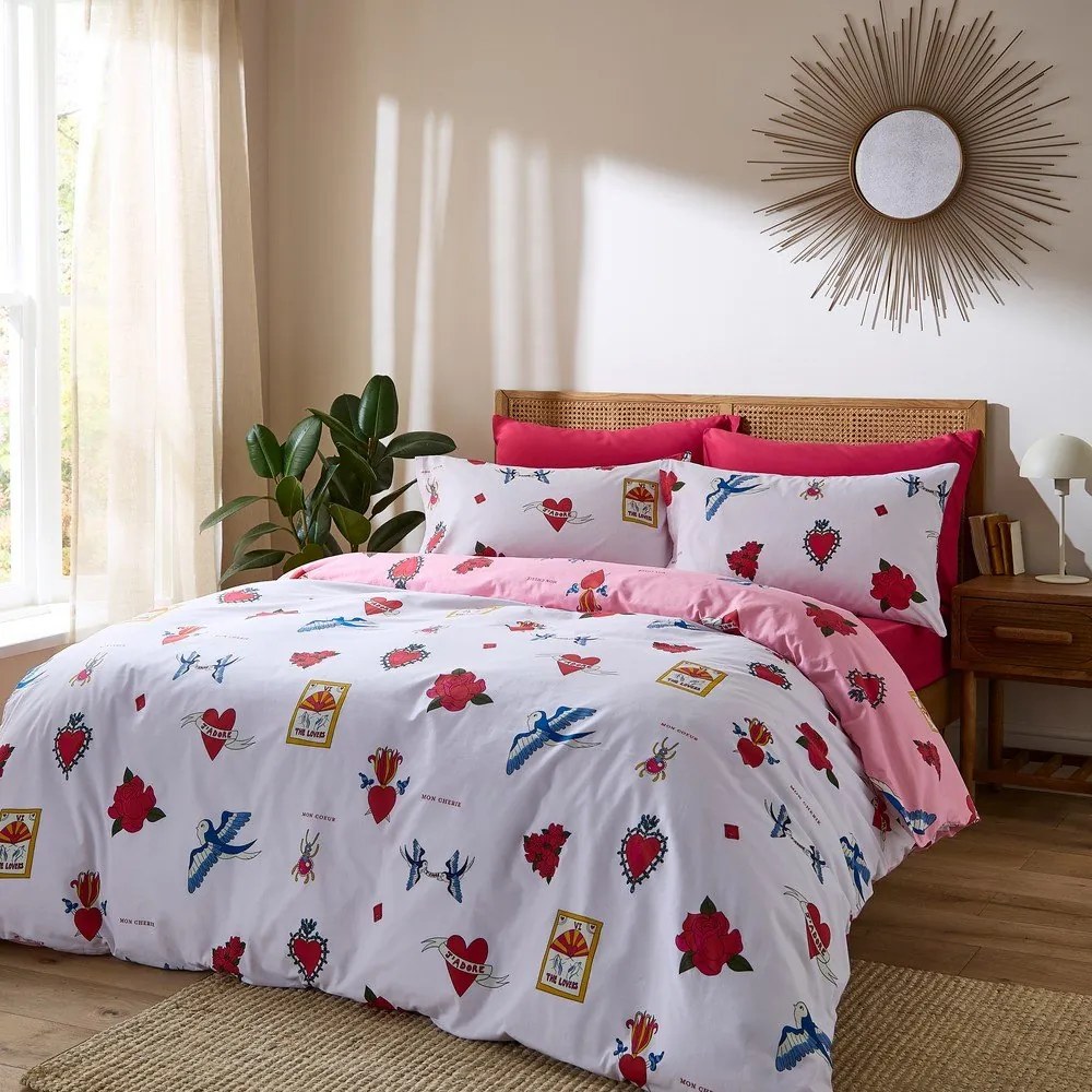 Biało-różowa bawełniana pościel dwuosobowa 230x220 cm Mon Coeur – Their Nibs