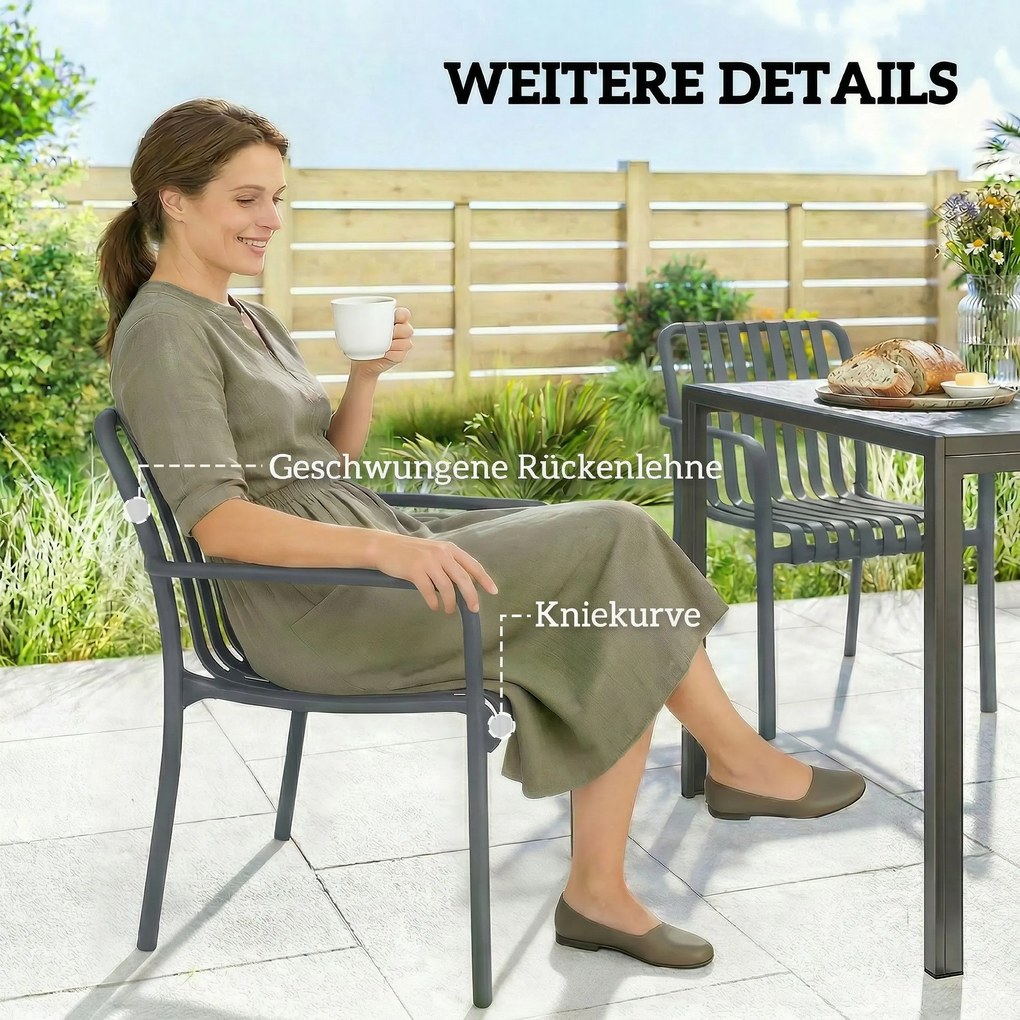Outsunny Krzesła ogrodowe 4 szt. składane krzesła tarasowe z lamelowym siedziskiem i podłokietnikami, ergonomiczne, ciemnoszare | Aosom PL
