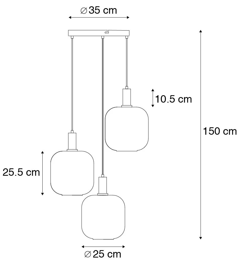 Inteligentna lampa wisząca czarna z przydymionym szkłem 3-punktowa w tym Wifi A60 - ZuzannaDesignerski Oswietlenie wewnetrzne