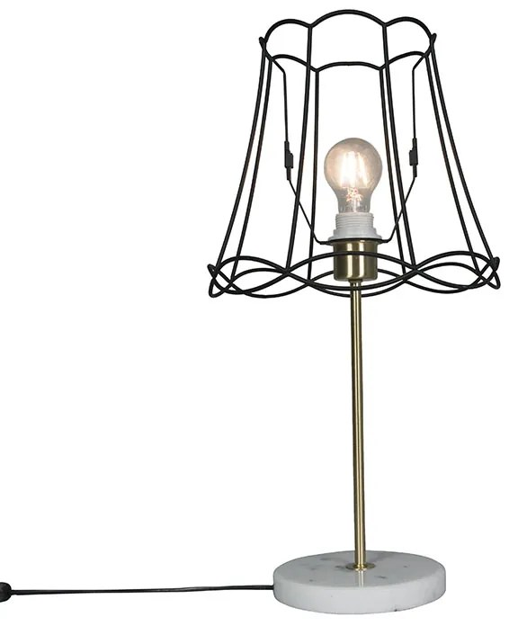 Lampa stołowa retro z mosiężną ramą babci czarna 30 cm - Kaso