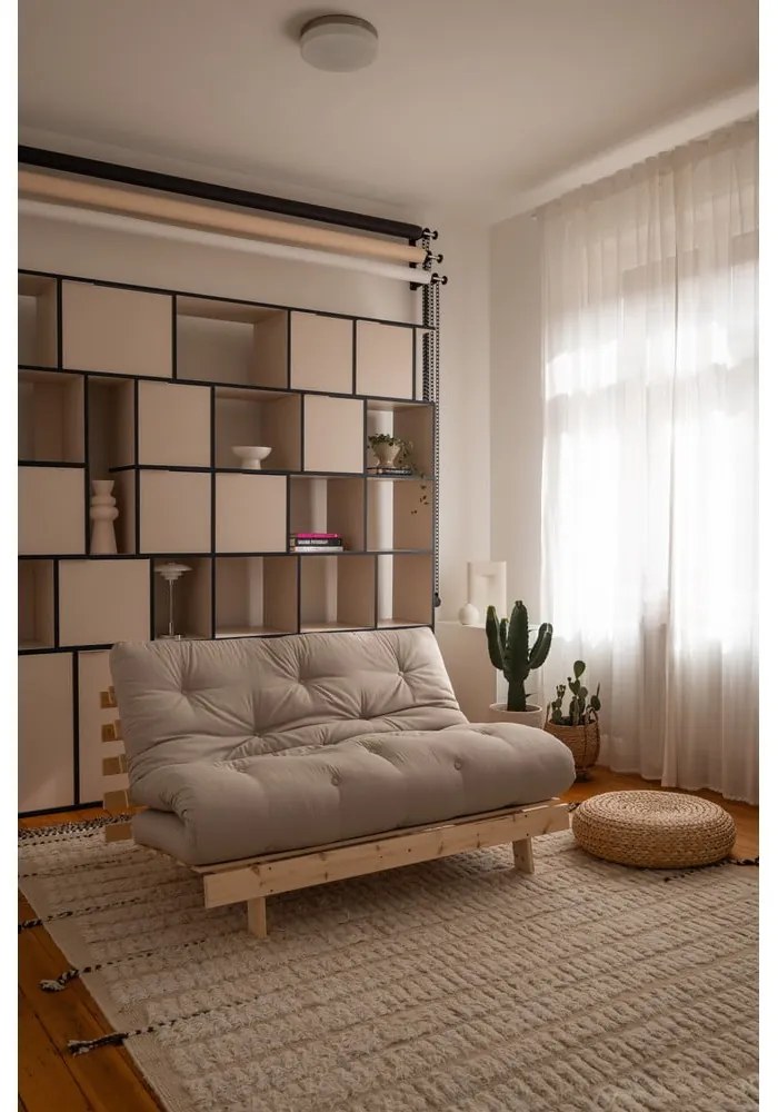Szarobeżowa lniana rozkładana sofa 140 cm Roots Carob – Karup Design
