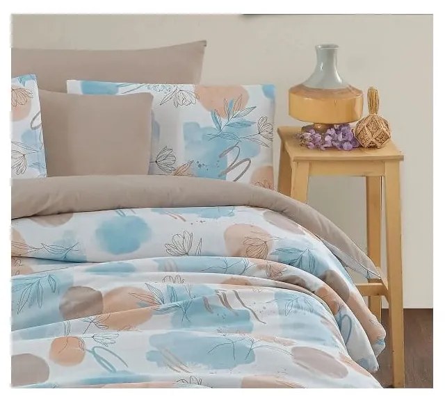 Niebiesko-brązowa 4-częściowa pościel dwuosobowa z prześcieradłem 200x220 cm Magnolia – Mila Home