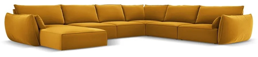 Musztardowy aksamitny narożnik (prawostronny/w kształcie litery U) Vanda – Mazzini Sofas