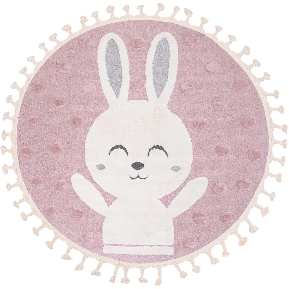Dywan Skandi Kids Króliczek różowy koło 120x120 Koło