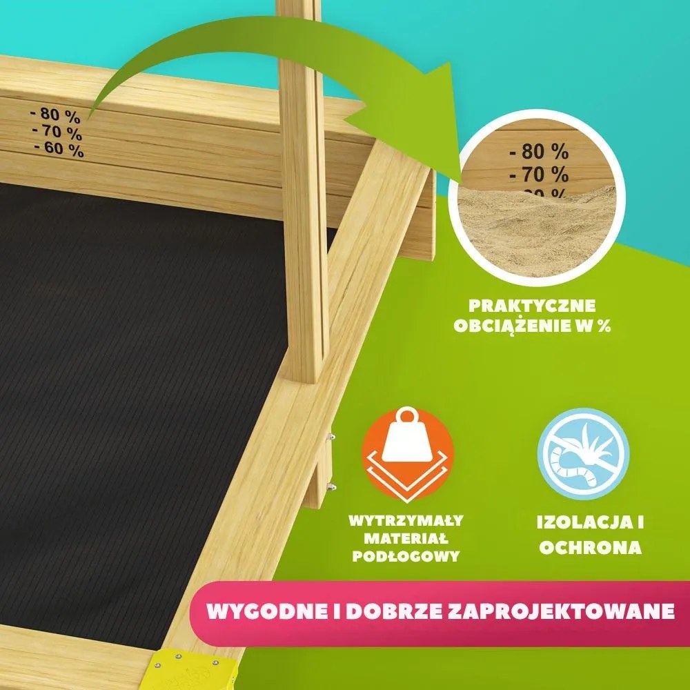 Piaskownica z baldachimem SANDY, drewno świerkowe, 120x120x120cm Jurhan