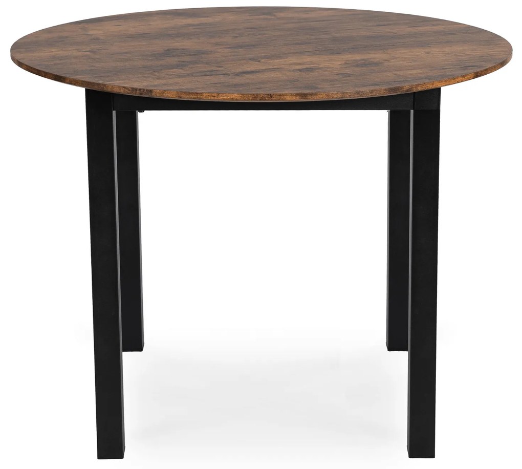 Zestaw Stół Okrągły TEO 100 cm Dąb Rustykalny/Czarny i 4 Krzesła Tapicerowane RICK 2 Czarne Nowoczesne Loft