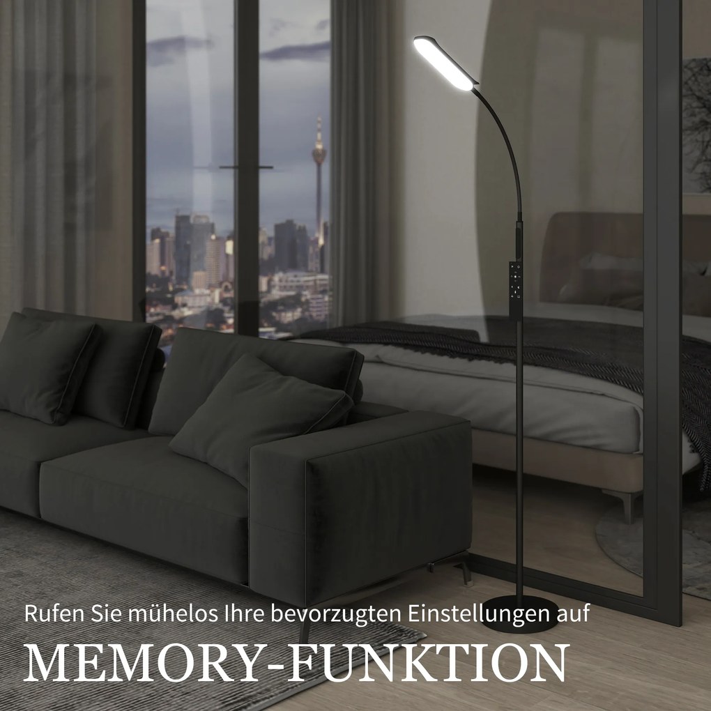 HOMCOM Lampa podłogowa LED, 5 trybów, funkcja pamięci, regulacja jasności, stal, czarny