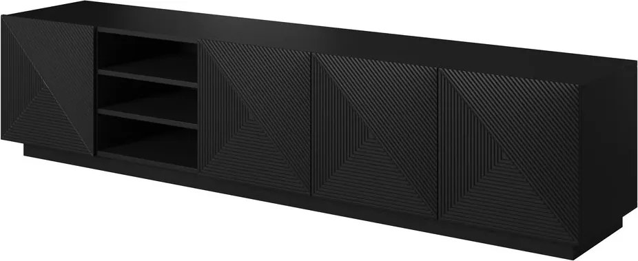 Szafka RTV Asha 200 cm z ryflowanym frontem i wnęką - czarny mat