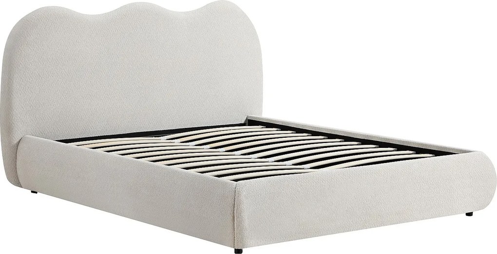 Łóżko ze skrzynią 180 x 200 cm – Tkanina teksturowana – Beżowy – OBALESA