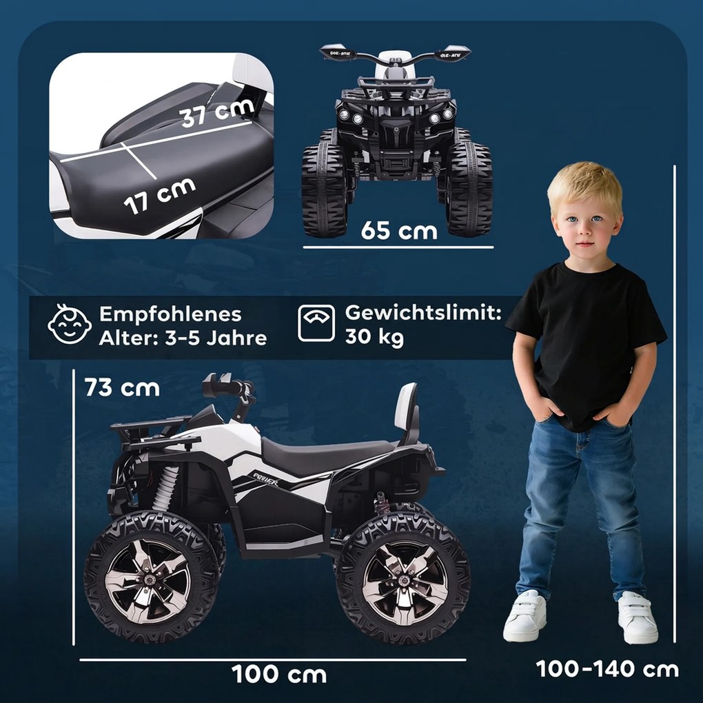 HOMCOM Elektryczny quad dla dzieci, prędkość 3-8 km/h, czas jazdy 45 min, reflektor LED, odtwarzacz muzyczny USB, dla dzieci 3-5 lat | Aosom PL