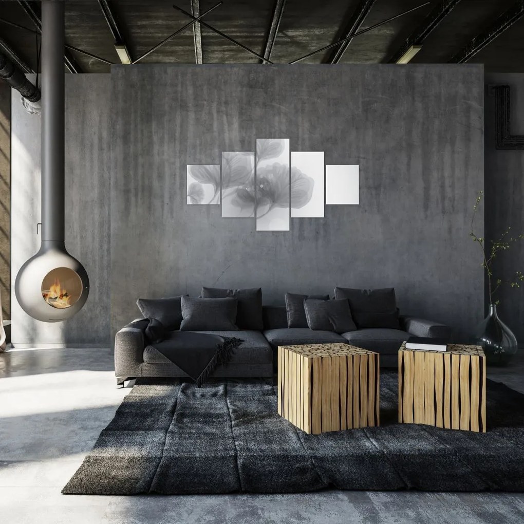 Obraz kwiatów w odcieniach szarości (125x70 cm)