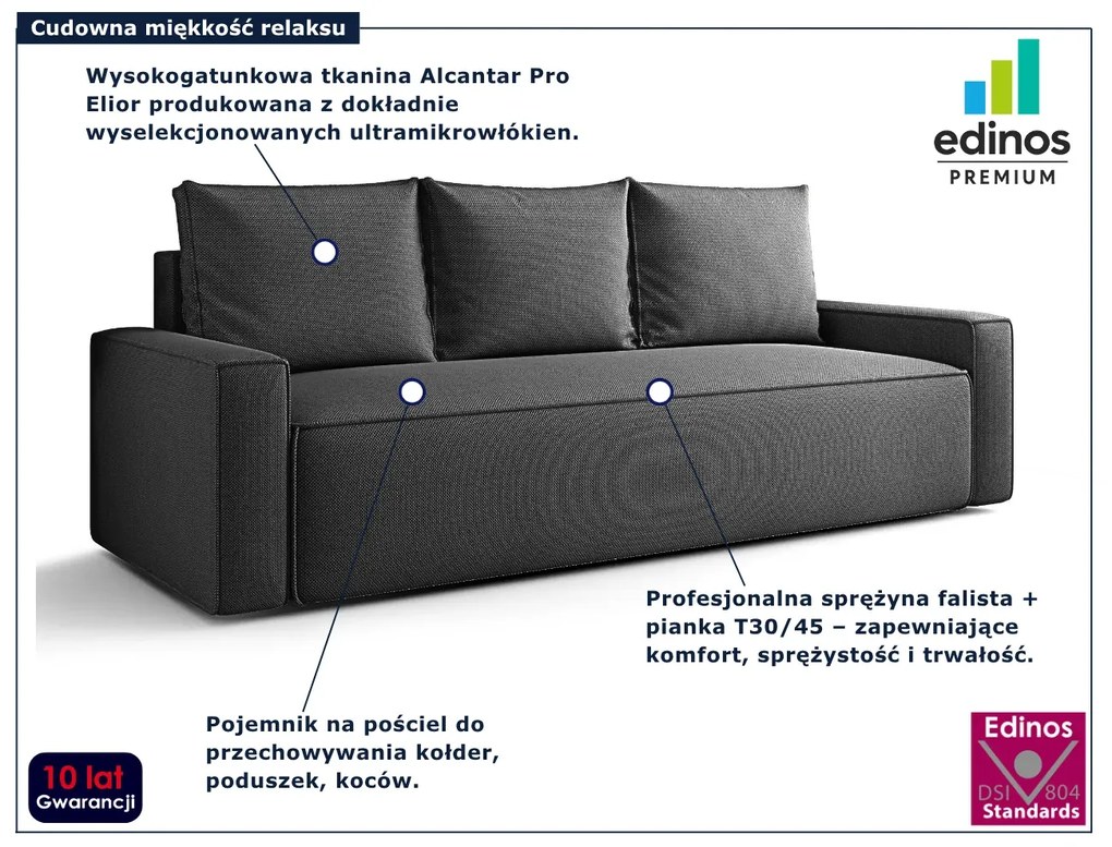 Grafitowa sofa z funkcją spania i pojemnikiem C0-W57