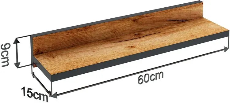 Komplet 2 półek ściennych dąb craft + czarny - Nevra 4X