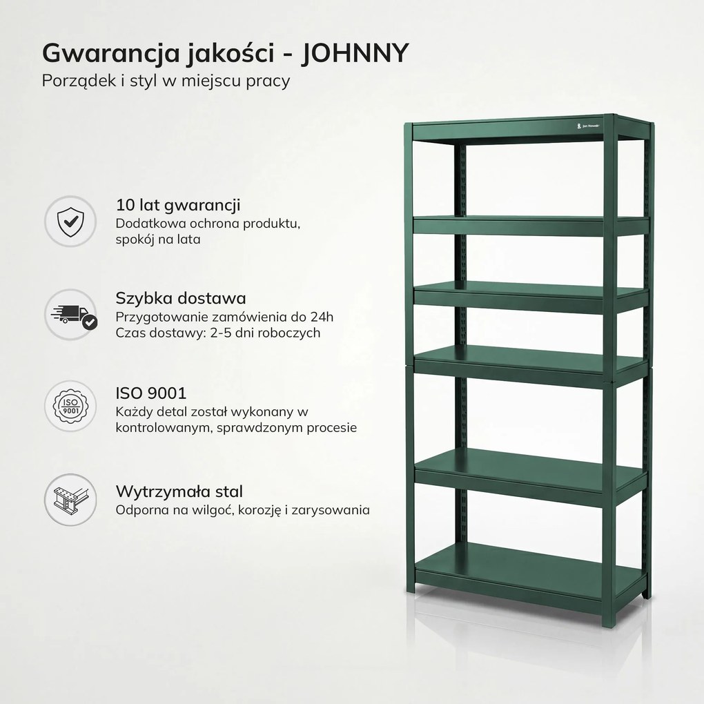 Regał metalowy szeroki zielony, 1800x800x420 mm: JOHNNY