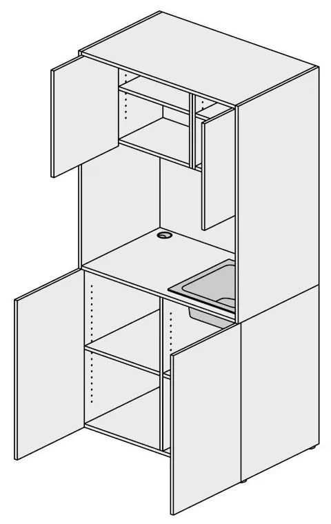 PLAN Kuchnia biurowa NIKA ze zlewem i kranem 1000 x 600 x 2000 mm, szary, prawe