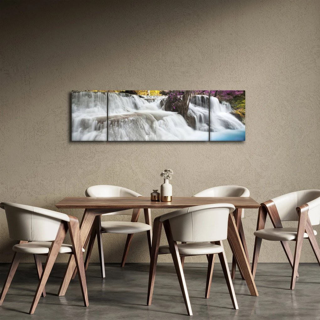 Obraz wodospadu Erawan w lesie (170x50 cm)