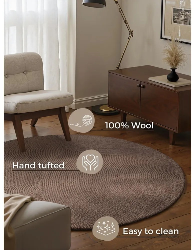Szarobrązowy wełniany okrągły dywan tkany ręcznie ø 120 cm Eleni Taupe – Hanse Home