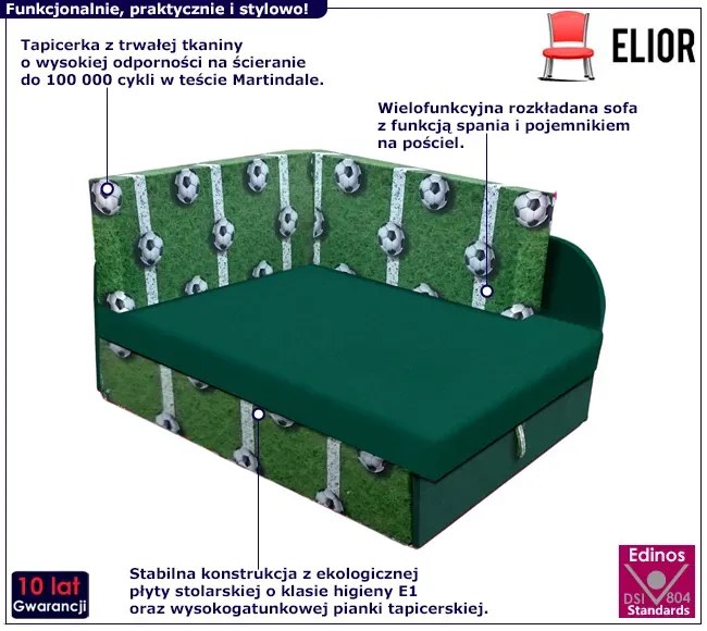 Zielony młodzieżowy narożnik rozkładany w piłki P2-E75
