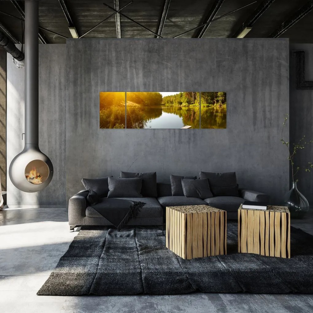 Obraz - Jezioro w pobliżu lasu (170x50 cm)