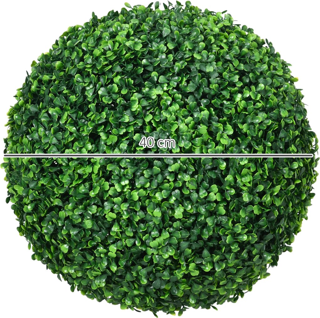 HOMCOM Zestaw 2 bukszpanów, Sztuczne Rośliny, Zestaw 2szt, Okrągłe, 40 cm x 40 cm x 40 cm, Zielony