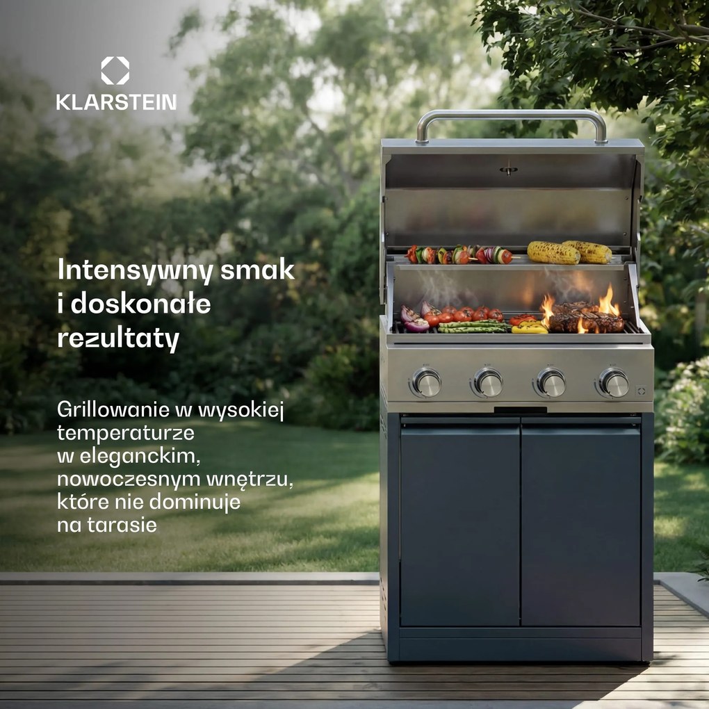 Klarstein WaldChef 4 Palniki 12,8kW Grill Gazowy do Zabudowy Antracyt