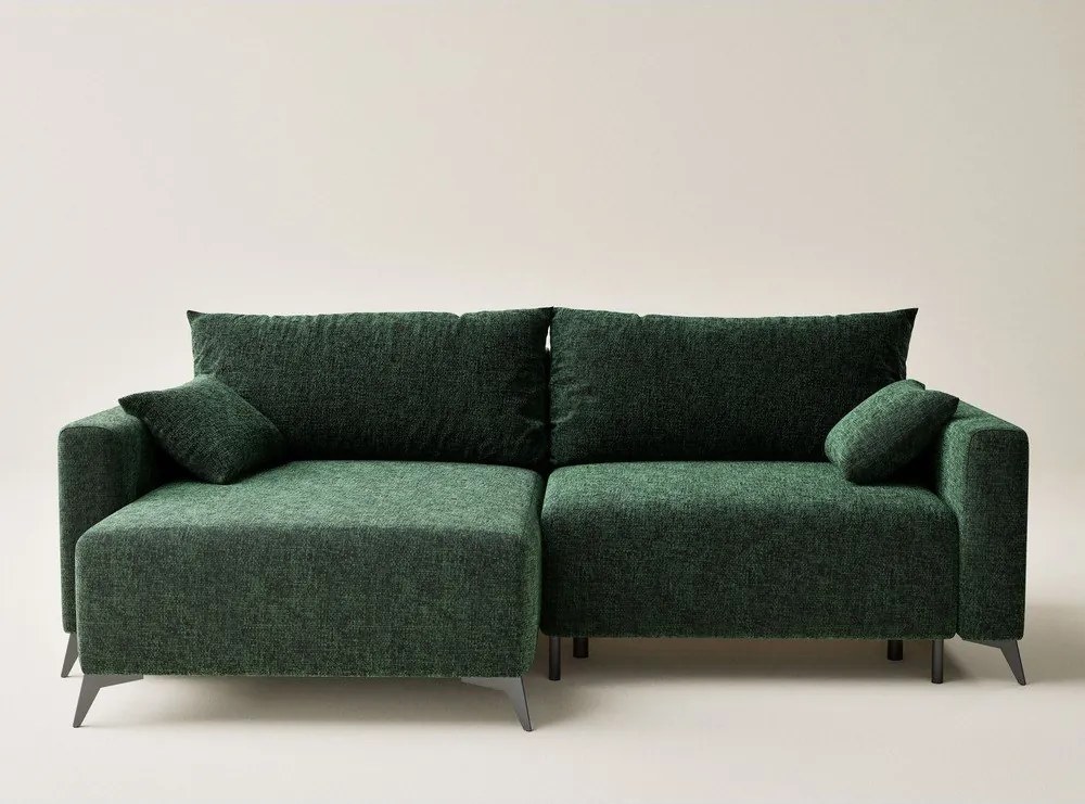 Ciemnozielony rozkładany/ze schowkiem narożnik z tkaniny szenilowej (lewostronny/z szezlongiem) Leon – Maison de Rêve