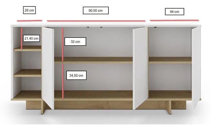 Biała niska komoda w dekorze dębu 170x80 cm Cequoia – Marckeric