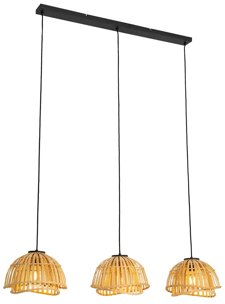 Orientalna lampa wisząca czarna z naturalnym bambusem 3-światłowa - PuaKolonialny Oswietlenie wewnetrzne
