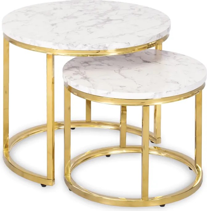 Zestaw Stolików Kawowych OLIS 43 cm/53 cm Biały Marmur Złoty do Salonu Glamour