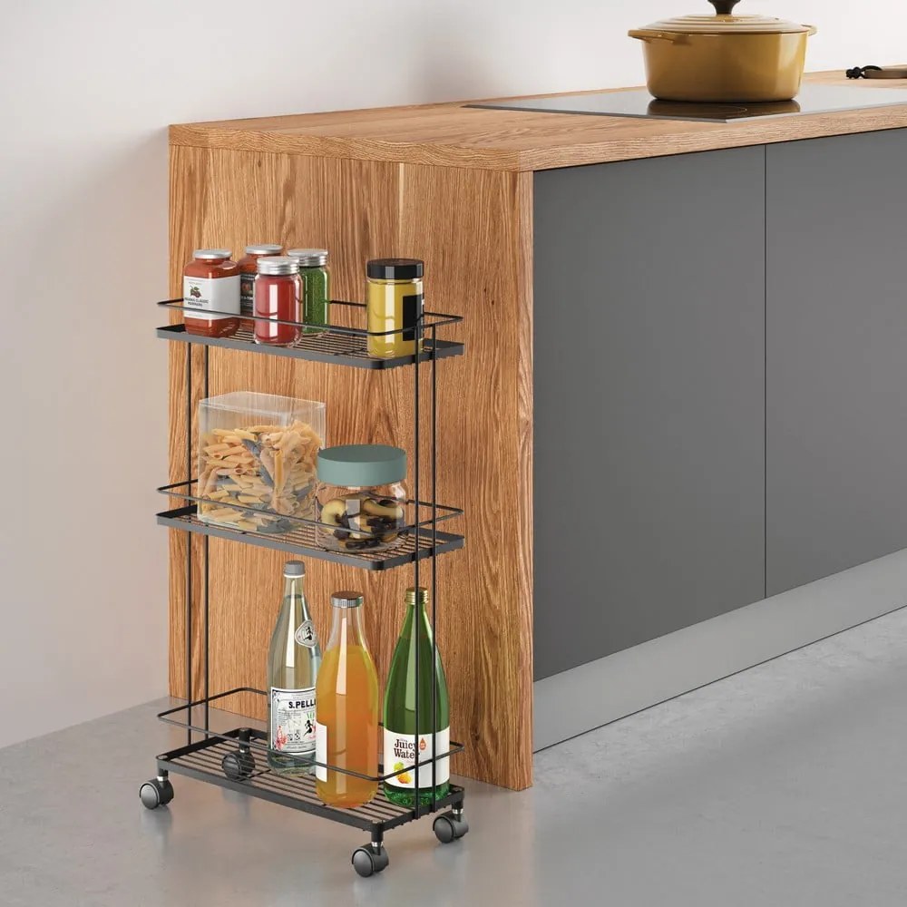 Stalowy regał na kółkach w kolorze matowej czerni 38x62x16 cm Lava – Metaltex