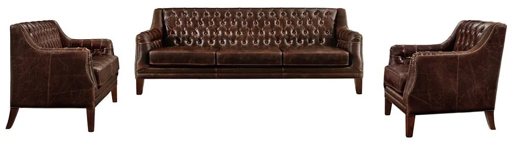 Zestaw wypoczynkowy 3+2+1 ze skóry COLBERT - Kolor: brązowy