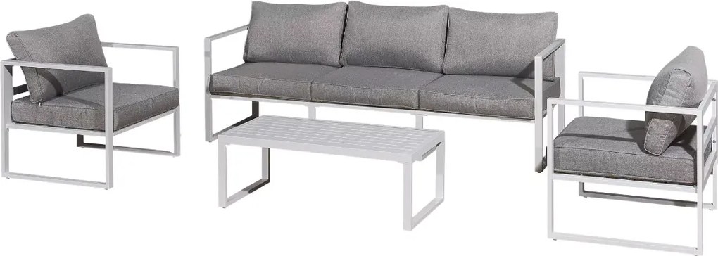 Zestaw ogrodowy Marinel White 5-osobowy – aluminiowe meble ogrodowe z sofą, fotelami i stolikiem