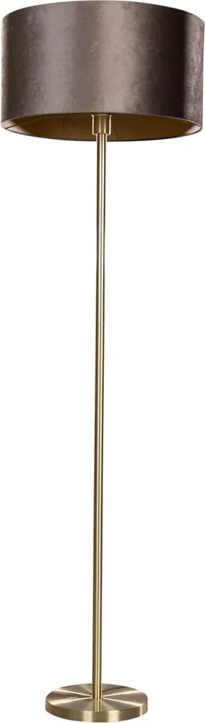 Lampa podłogowa mosiężna z welurowym abażurem w kolorze brązowym 50 cm - Simplo