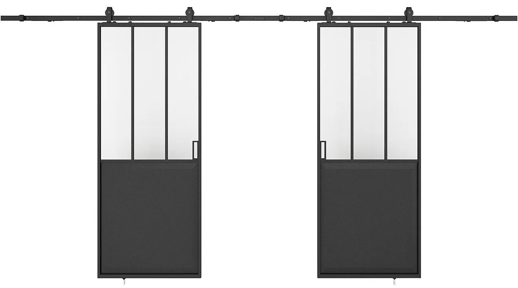 Drzwi przesuwne podwójne industrialne naścienne - Czarny i szkło hartowane - 2 x wys. 205 x szer. 73 cm - ARTISTO II
