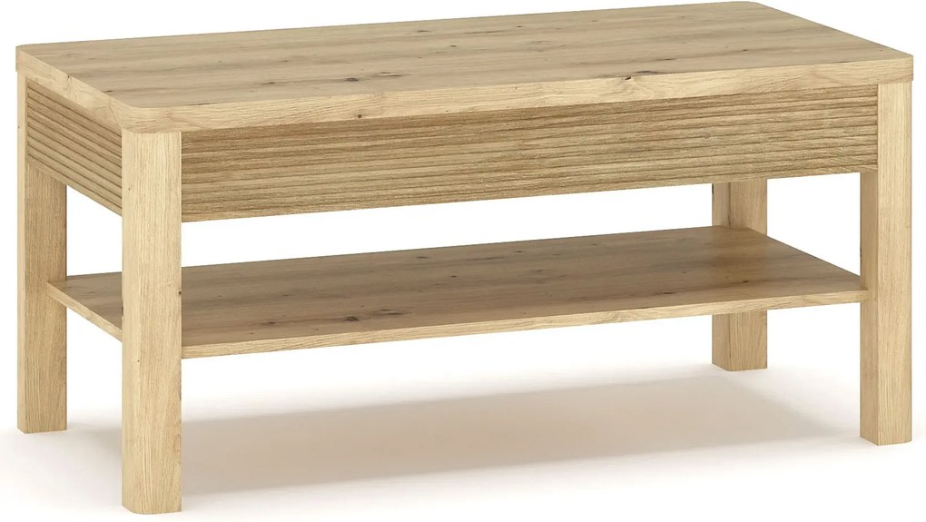Prostokątna ryflowana ława z półką dąb artisan P2-H93