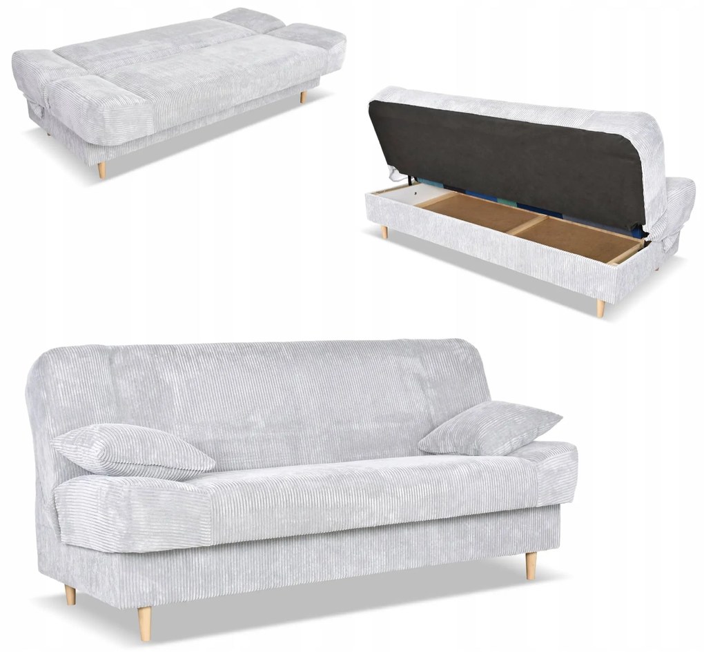 Kanapa sofa Belito rozkładana pojemnik f spania BONELL szara sztruks