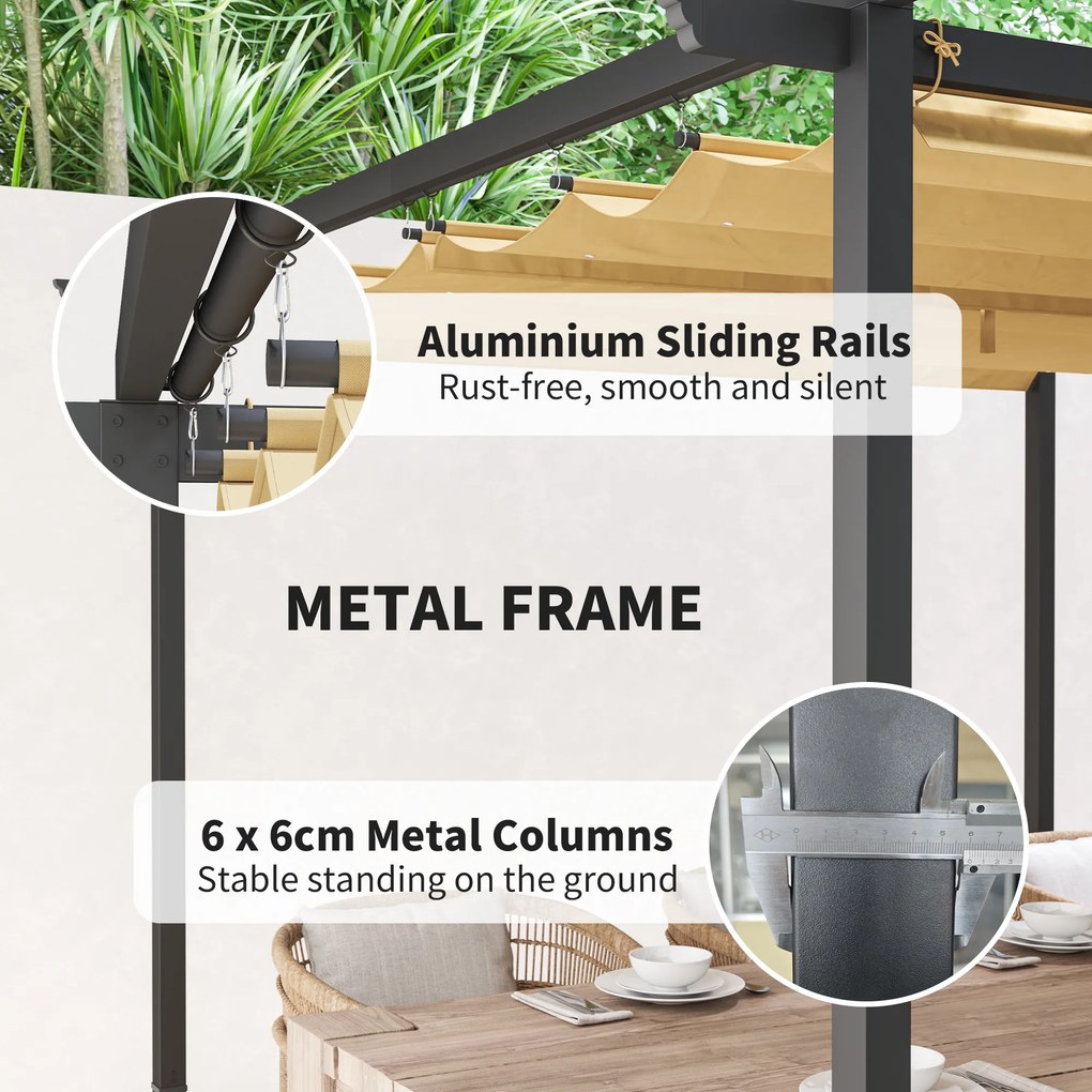 Outsunny Pergola Ogrodowa 3 x 3 m z Regulowanym Dachem, Rama Metalowa, Ochrona UPF30+, Daszek Słoneczny na Werandę, Taras, Beżowy