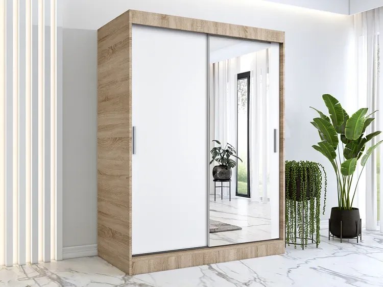 Szafa przesuwna dąb sonoma + biały 150 cm - Massi 4X